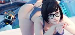 3d 3d_(artwork) asian asian_female ass ass_up big_ass biting_lip blizzard_entertainment blue_nails breasts brown_eyes bubble_butt female female_only glasses hair_bun looking_at_viewer mei_(overwatch) mei_ling_zhou nail_polish overwatch panties partially_clothed round_ass sci-fi science_fiction scifi solo solo_female swursterotic thick_ass thick_thighs underwear