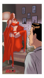 1boy 1girls artist_name big_breasts bra breasts busty cleavage digital_media_(artwork) disney eyeshadow female high_heels hips hourglass_figure huge_breasts human jessica_rabbit large_breasts legs lingerie lipstick male male/female mirah panties partially_clothed red_hair red_lingerie straight thick_hips thick_legs thick_thighs thigh_highs thighhighs thighs voluptuous who_framed_roger_rabbit wide_hips