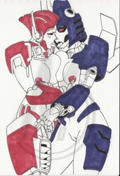 2girls alien alien_girl big_breasts breast_press breast_squeeze breast_squish breasts cyclonus kissing lesbian_sex machine mechanical multiple_girls nipples pressing_breasts_together pussy red_eyes red_nipples robot robot_girl rule_63 ruler shatter_(transformers) tongue_kiss transformers vagina yuri