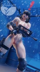 3d abs athletic_female bandana breasts elverdulero98 era_(fortnite) famas female fit_female fortnite metal_gear_solid naked_footwear snow snowing solid_snake_(cosplay) tactical_gear tactical_nudity