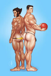 2boys ass biceps bulge frank_castle g-string hairless_ass hairy_ass hairy_legs hairy_male human human_only james_howlett light-skinned_male light_skin logan_(x-men) lytta_the_bug male male/male male_only marvel muscular muscular_legs muscular_male punisher sideburns size_difference swimming_trunks swimsuit swimwear thick_thighs thong underwear wolverine_(x-men) x-men yaoi