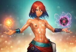 ai_generated original_character morocco caramel-skinned_female dark_skin dark-skinned_female dark_nipples desert perky_breasts erect_nipples leather leather_belt ring rings bracelet bracelets topless topless_female posing posing_for_picture wavy_hair smiling golden_eyes wet wet_skin water_on_body spell spellbook spellcaster round_breasts perfect_breasts fit fit_female toned toned_female toned_body blue_hair blue_hair_female abs red_hair red_hair_female medium_hair colored_tips