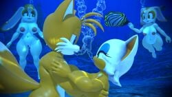 1boy 3d 3d_(artwork) 3girls aged_up bat cream_the_rabbit female fish fox interspecies kuby64 male miles_prower nsfw nude rabbit rouge_the_bat sega sex sonic_(series) sonic_the_hedgehog_(series) tails_the_fox underwater underwater_sex vanilla_the_rabbit