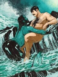 adults_only blue_skin gay gay_male gay_merman human_and_merfolk human_artist male male/male male_focus male_only merfolk merfolk_and_human merman mermay mermay2026 no_ai sea two_adults two_men wet zach_brunner zackaryiswackary