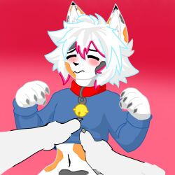anthro blue_clothing blue_hoodie blue_topwear calico_cat clothing domestic_cat felid feline felis female flaw_(flawyz) flawyz hi_res hoodie male male/female mammal solo topwear