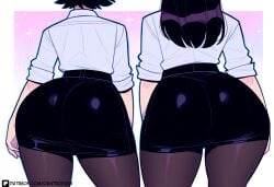 watermark patreon patreon_logo patreon_username patreon_url patreon_link patreon_artist artist_name artist_signature artist_logo entrophex123 2girls 2females text text_bubble huge_ass huge_butt huge_thighs large_ass large_thighs gigantic_ass gigantic_thighs gigantic_butt sexy sexy_pose sexy_body sexy_female embarrassed embarrassed_female embarrassed_expression huge_areolae large_areolae gigantic_areola highres high_resolution ai_generated ai ai_art ai-created komi-san_wa_komyushou_desu komi_shouko komi_shuuko pencil_skirt shirt black_skirt white_shirt shiny_clothes contrapposto from_below lower_body mother_and_daughter mother mother_and_son pantyhose