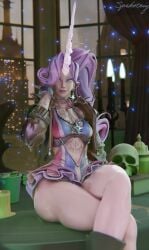 1girls big_thighs celeste_(deadlock) deadlock horn pink_eyes pink_hair ponytail spekospeko