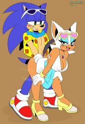 sonic_the_hedgehog_(series) sonic_the_hedgehog rouge_the_bat swimsuit summer sex sex_from_behind standing_sex blushing thick sexy commission pepamintop standing_doggy_style