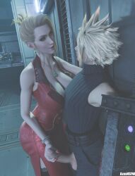 1boy 1girls 3d against_wall azexnsfw balls blender blonde blonde_female blonde_hair blonde_male classy classy_female clothed clothed_female clothed_male cloud_strife cock dick dress earrings female femdom final_fantasy final_fantasy_vii final_fantasy_vii_remake handjob jewelry looking_at_another male male/female mature mature_female milf necklace older_female penis penis_out penis_out_of_pants red_dress ring scarlet_(ffvii) straight voluptuous voluptuous_female