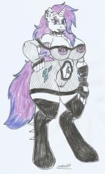 1girl 1girls belts big_breasts big_hips boots female female/solo friendship_is_magic goth goth_girl hasbro marlon64 my_little_pony piercings punk rarity_(mlp) solo spiked_collar traditional_media_(artwork) transparent_clothing unicorn unicorn_pony white_background
