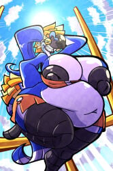 absurd_res anthro areola avian big_areola big_breasts big_butt bird bottomwear braces breasts butt cheerleader clothing female football_field hi_res huge_areola huge_butt nerd overweight reina_(sachasketchy) sachasketchy skirt solo toucan wardrobe_malfunction