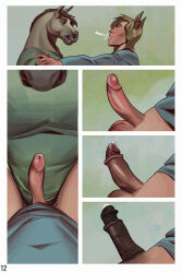 anal anthro close-up comic comic_panel equid equine forced genital_growth genitals group growth hi_res horse human lube_on_penis male male/male mammal penis penis_growth questionable_consent rape selezneva sex transformation transformation_sequence transformation_through_sex trio