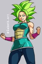 1girl 1girls aqua_eyes blue_eyes breasts cosplay dragon_ball dragon_ball_super female female_only female_saiyan fusion_character gabeth gine gine_(cosplay) green_hair kefla legendary_super_saiyan saiyan saiyan_female super_saiyan super_saiyan_2 tomboy