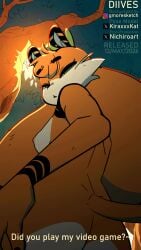4_fingers animated anthro anus big_butt biped black_body breasts butt dialogue diives dou_(diives) english_text felid female female_anthro fingers fur genitals green_eyes hi_res humanoid_hands looking_at_viewer looking_back looking_back_at_viewer mammal multicolored_body multicolored_fur nipples nude nude_anthro nude_female orange_body orange_fur pantherine solo text tiger vulva white_body white_fur xingzuo_temple
