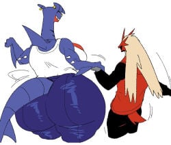 blaziken dancing garchomp holding_hands huge_ass lady_garcia_(randidesu) melandoodle tagme tight_clothing wide_hips