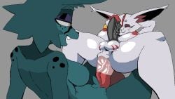2girls anal_penetration anal_sex animated baggy_eyes big_ass big_breasts cartoonwizzard curvy_hips eyes_closed feline fox fox_ears fox_girl fox_tail furry furry_female furry_focus futa_on_futa futanari green_skin izumi_(cartoonwizzard) kitsune milf original_characters paprika_(cartoonwizzard) red_markings serval serval_ears serval_tail sex thick_thighs white_body