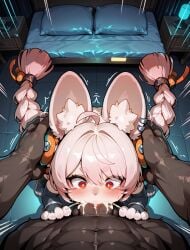 1boy 1girl ahoge ai_generated animal_nose anthro anthro_female big_balls bikini black_bikini blowjob bridal_gauntlets bunny_ears bunny_girl bunny_tail cheek_bulge cityscape cum cum_in_mouth cumming dark-skinned_male deepthroat ear_fluff fellatio footless_thighhighs from_above fur furry furry_female hair_ornament hotel_room humanoid indoors interracial interracial_sex interspecies latex_clothing latex_thighhighs long_hair looking_at_viewer male_on_anthro mammal mammal_humanoid mr.mawile muscular_male on_floor oral oral_sex paws pink_hair pov rabbit rabbit_ears rabbit_girl rabbit_humanoid rabbit_tail red_eyes small_breasts standing standing_blowjob standing_fellatio surprised thick_thighs twin_braids white_fur wide_eyed wide_hips zenless_zone_zero zhao_(zenless_zone_zero)