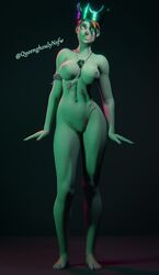 1girls 3d big_breasts blender breasts crown female female_only fortnite ghoul_trooper green_skin nipples nude nude_female posing presenting pussy queenghoulynsfw tagme vagina watermark