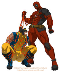 2boys abs biceps bondage bulge clothed deadpool gay inmomakuro male male/male male_only marvel marvel_comics muscular pecs shibari thick_thighs tied_up wade_wilson wolverine_(x-men) x-men yaoi