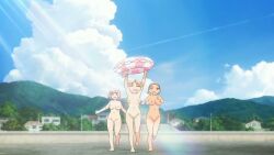 2d 2d_animation anime anime_style beach blonde_hair bouncing_breasts brown_hair cameltoe cleft_of_venus gifsamurai hi_res high_resolution highres japanese_audio japanese_voice_acting kasamaru_aoi large_breasts lewd_edit medium_breasts nipples nude nude_female nude_filter nudist_beach official_style pink_hair pussy running ruri_no_houseki screenshot_edit sea sound swimming tagme tanigawa_ruri video