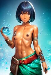 ai_generated original_character morocco caramel-skinned_female dark_skin dark-skinned_female dark_nipples desert perky_breasts erect_nipples leather leather_belt ring rings bracelet bracelets topless topless_female posing posing_for_picture wavy_hair smiling golden_eyes wet wet_skin water_on_body spell spellbook spellcaster round_breasts perfect_breasts fit fit_female toned toned_female toned_body blue_hair blue_hair_female abs bob_cut bob_hair bob_haircut