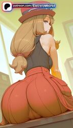 1girls ai_generated 1girl high_quality highres artist_name high_resolution patreon electroworld hi_res 2026 watermark patreon_username stable_diffusion breasts ass desk sitting hat tits low-tied_long_hair long_hair bust chest boobs indoors blue_eyes serena_(pokemon) pokemon