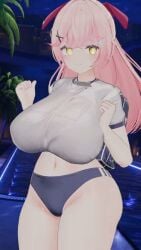3d belly blush bouncing_breasts cornelia_vr dancing exposed_belly huge_breasts looking_at_viewer loop pink_hair smiling tagme thick_thighs video vrchat yellow_eyes