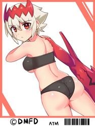 1girls blush bra cougar1404 dat_ass deadpan dragon dragon_girl dragon_marked_for_death empress_(dmfd) horn horns inti_creates large_ass large_breasts light_skin looking_at_viewer looking_back monster_girl neutral_expression red_eyes red_scales scar short_hair underwear white_hair