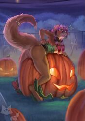 absurd_res anthro big_butt bodily_fluids breasts butt canid canine female genital_fluids genitals halloween hi_res holidays mammal mervil sex solo tentacle_sex tentacles vaginal_fluids vulva wet wet_body