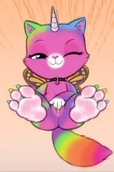 1girl ai_generated anus blue_eyes claws colored_nails feet felicity_(rainbow_butterfly_unicorn_kitty) foot_focus horn looking_at_viewer low-angle_view nickelodeon nicktoons one-eye_closed one_eye_closed pussy pussy_ejaculation pussy_juice pussy_juice_drip rainbow_butterfly_unicorn_kitty rbuk solo vaginal_masturbation wings