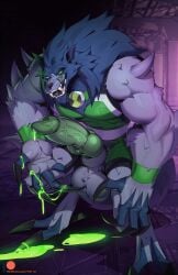 2025 alien animal_genitalia animal_penis anthro balls ben_10 biceps biped black_clothing blitzwolfer bodily_fluids canid canine canine_genitalia canine_penis canis cartoon_network claws clothed clothed_anthro clothed_male clothing erection fangs fur genital_fluids genitals green_clothing hi_res knot loboan male male_anthro mammal multicolored_body multicolored_fur muscular muscular_anthro muscular_male open_mouth patto penis precum solo standing teeth tongue tongue_out torn_clothing white_clothing wolf