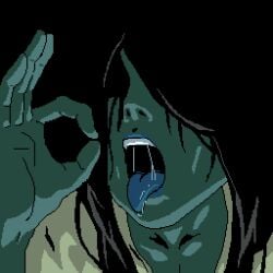 juicydots_(artist) yamamura_sadako ghost ghost_girl suggestive suggestive_gesture fellatio_gesture black_hair tongue_out tongue screamer_creamer