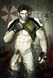 1boy 2010 3d balls bara chris_redfield cymon_king dated fingerless_gloves flaccid gay light_skin male male_only muscular nipples penis pubic_hair resident_evil resident_evil_5 shirt_lift solo video_games yaoi