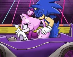 anthro blaze_the_cat bodily_fluids bottomless breath clothed clothing doggystyle domestic_cat driving driving_car duo eulipotyphlan felid feline felis female from_behind_position hair hands_on_hips hedgehog hero male male/female mammal panting ponytail princess royalty sega sex side_view sonic_(series) sonic_racing:_crossworlds sonic_racing_crossworlds sonic_the_hedgehog sonic_the_hedgehog_(series) speed_lines steering_wheel sufubuta sweat