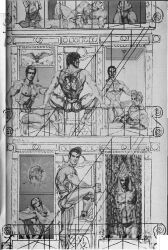 10boys 1961 6+boys ass balcony bulge gay male male_only monochrome multiple_boys muscular nipples no_visible_genitalia original outdoors steve_masters_(mike_miksche) traditional_media yaoi
