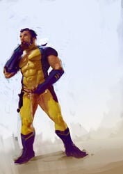 1boy abs beard biceps clothed cum exposed exposed_penis male male_only marvel marvel_comics masturbation muscular pecs small_penis smoking solo thick_thighs uncut wolverine_(x-men) x-men xeroboys yaoi