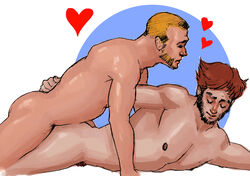 2boys anal anal_penetration anal_sex ass beard biceps blonde_hair brothers erect_nipples eyes_closed facial_hair hearts incest male male/male male_only marvel no_visible_genitalia nude prone_bone sabretooth sideburns speed_bump_position thick_thighs utenabaron victor_creed wolverine_(x-men) x-men yaoi