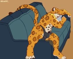 animated anthro areola artist_name ball_bulge belly big_bulge body_hair brown_background brown_body brown_fur bulge butt butt_from_the_front chest_tuft claws clothed clothing colored curling_toes detailed_bulge erection feet felid fingers flaccid front_view fur furniture genitals grey_clothing grey_underwear happy_trail hi_res humanoid_hands jaguar male mammal markings musclegut muscular muscular_anthro muscular_male navel nipples open_mouth orange_body orange_fur pantherine pawpads penis penis_poking_out pillow pubes shaded simple_background sleeping snaftfc snoring sofa solo spots spotted_markings spread_arms spread_legs spreading striped_markings stripes tail tail_motion tailwag text toe_claws toes topless topless_anthro topless_male tuft underwear underwear_only white_body white_fur x-ray_view
