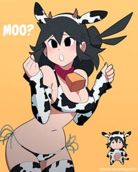 belly_button bikini black_eyes black_hair blush cleavage collar cow_girl cow_print lucia_(scott_malin) original original_character scott_malin source_request tagme the_panty_bear year_of_the_ox