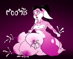 <3_eyes anthro areola big_areola big_udders bodily_fluids breast_milking breasts clothed clothing cute_face digital_media_(artwork) ejaculation eyebrows feet female flat_chested flat_colors fur genitals hair heart hi_res huge_hips huge_thighs huge_udders humanoid_feet hyper hyper_genitalia hyper_udders lactating lagomorph leporid lips long_nipples mammal masturbation milk moomis nipples no_underwear open_mouth orgasm orgasm_face overweight overweight_anthro overweight_female ponytail projectile_lactation rabbit simple_background sitting small_breasts small_nipples solo teats thick_bottom_lip thick_eyebrows thick_thighs topwear udders