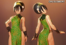 1girls 3d aged_up alternate_costume angry anklewear artist_name ass avatar_the_last_airbender back_view bangs bare_arms bare_legs black_hair blind clothing crisisbeat cute dress earth_kingdom female female_only front_view gauntlets glare handwear headwear hips hourglass_figure human legs lens_flare light-skinned_female light_skin looking_at_viewer martial_arts mature mature_female nickelodeon pelvic_curtain petite qipao rear_view short_hair shortstack side_slit small_breasts solo solo_female solo_focus standing thick_legs thick_thighs thighs tomboy toned toned_female toph_bei_fong voluptuous white_eyes wristwear