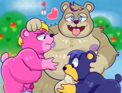 2021 absurd_res animal_crossing anthro blue_body blue_fur blush brown_body brown_fur fur gay group heart hi_res male male/male mammal moobs nintendo overweight pink_body pink_fur poncho_(animal_crossing) sinribbons ursid video_games vladimir_(animal_crossing) young