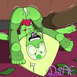 1boy 1girls ass_up cartoon_network cum cum_in_ass cum_in_mouth cum_inside dark-skinned_male driae feet female flat_chest gem_(species) open_mouth penis peridot_(steven_universe) pussy skirt steven_universe