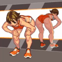 1girls animated ass bent_over bingo_torte booty_shorts bottomwear bouncing_ass brown_hair clothed clothed_female clothing female female_only footwear huge_ass human mirror no_sound pale_skin pixel_art shorter_than_10_seconds shorter_than_30_seconds solo solo_female sportswear tagme thick_thighs tomboy topwear video workout