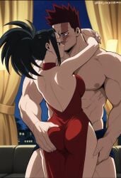 ai_generated ass boku_no_hero_academia booty endeavor_(my_hero_academia) grabbing_another's_ass intimate momo_yaoyorozu my_hero_academia netorare red_dress