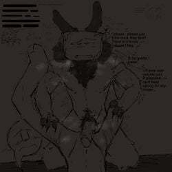begging begging_for_sex bunny cheating claw_marks claws desperate desperation grabbing_legs holding_legs krazykay monochrome no_humans oc original_character panting sweat sweatdrop sweating talking_to_another text worried_expression