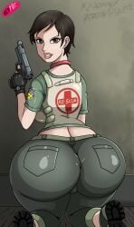 arched_back big_ass big_butt bubble bubble_ass fat_ass fat_butt fingerless_gloves giant_ass giant_butt gun henpie huge_ass huge_butt kneeling kneeling_female kneeling_on_ground looking_at_viewer rebecca_chambers resident_evil thick_ass thick_butt thick_thighs viewed_from_behind