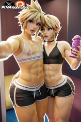 2boys 3d ai_generated ass blonde_hair cloud_strife crop_top crossover femboy femboy_only final_fantasy flat_chest flat_chested gay gay_male gay_sex huge_ass lifting_shirt link link_(breath_of_the_wild) link_(tears_of_the_kingdom) looking_at_viewer male nintendo sexy sissification sissy small_bulge square square_enix the_legend_of_zelda thick_thighs video_games xwaifuai