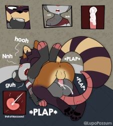 absurd_res american_opossum andromorph andromorph/male andromorph_penetrated anthro anus ass backsack balls bite bite_mark_on_butt bite_mark_on_leg bite_mark_on_shoulder bite_marks_all_over bodily_fluids brown_body brown_fur cum cum_in_uterus cum_inside cumshot duo ear_bite ejaculation erection fluffy fluffy_tail fur genital_fluids genitals grey_body grey_fur hairless_tail hi_res humanoid_genitalia humanoid_penis intersex intersex/male intersex_penetrated lupo_(lupopossum) lupopossum male male_penetrating male_penetrating_andromorph male_penetrating_intersex mammal markings marsupial ovum penetration penile penile_penetration penis penis_in_vagina pink_tail plap procyonid raccoon sex sound_effects sperm_cell striped_markings striped_tail stripes tail tail_markings text uterus vaginal_penetration