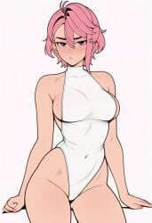 ai_generated dandadan female pink_hair prussia123 sexy shiratori_aira_(dandadan) swimsuit white_swimsuit